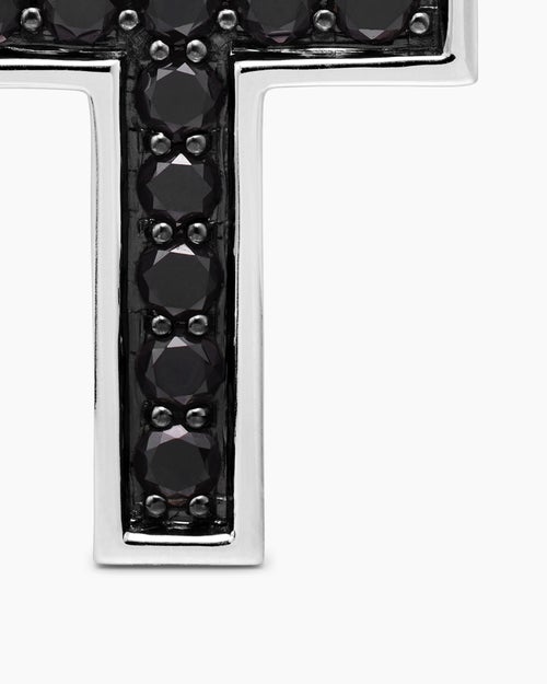 Mens Pavé Cross Pendant in Sterling Silver with Black Diamonds, 28mm