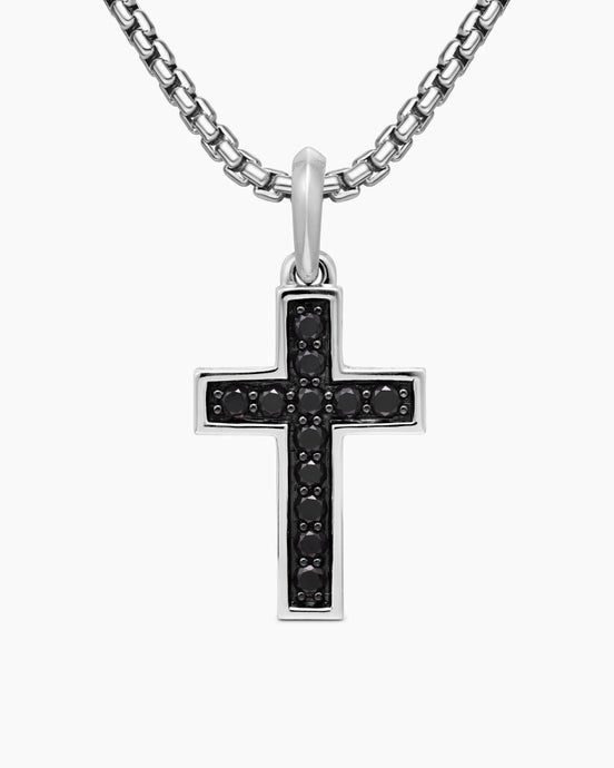 Pavé Cross Pendant in Sterling Silver with Black Diamonds, 28mm