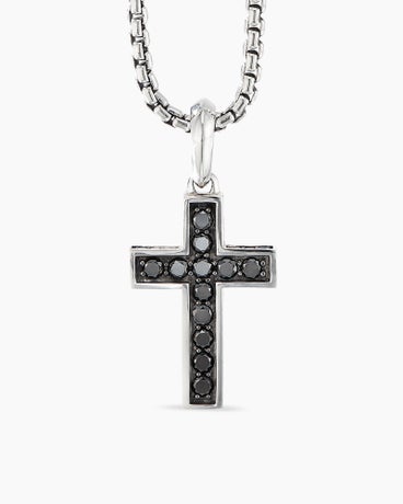Streamline® Cross Pendant in Sterling Silver with Black Diamonds, 28mm