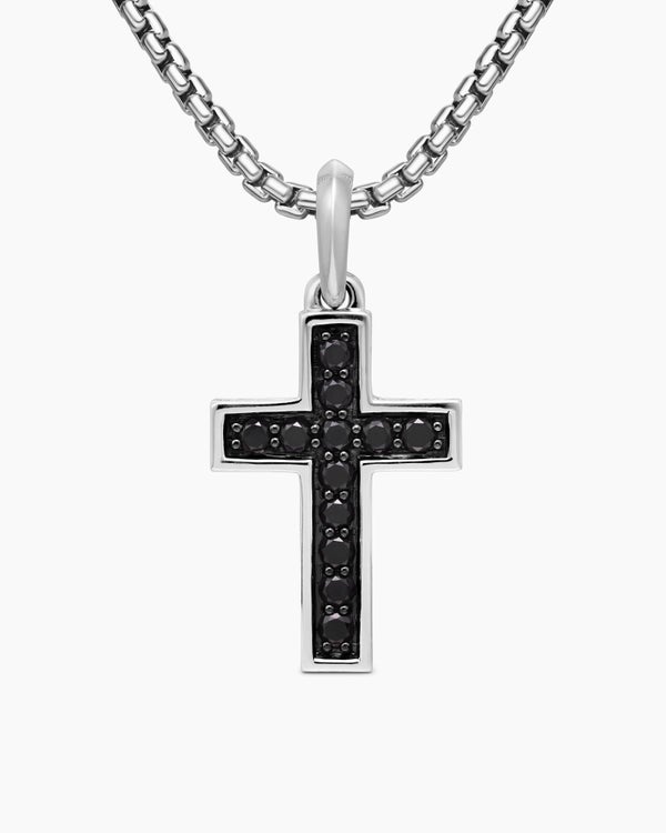 Pendentif Streamline® croix en argent massif avec diamants noirs, 28 mm