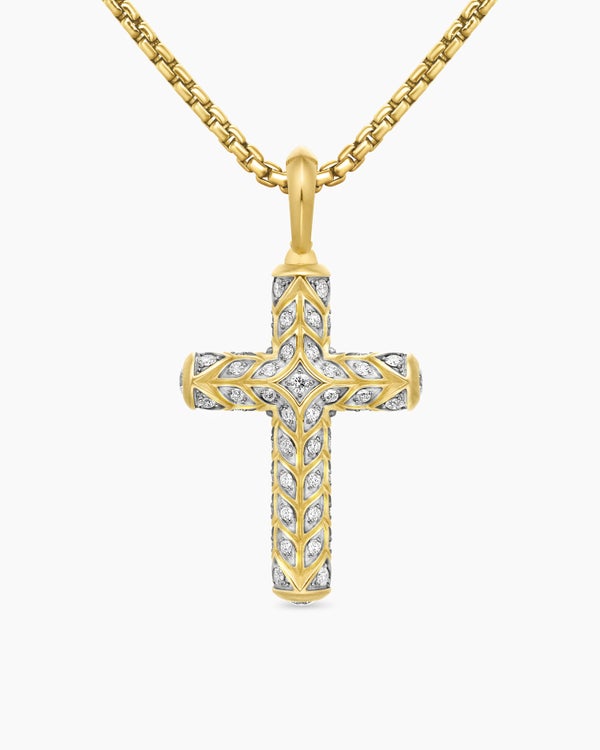Chevron Cross Pendant in 18K Yellow Gold with Pavé Diamonds, 36mm