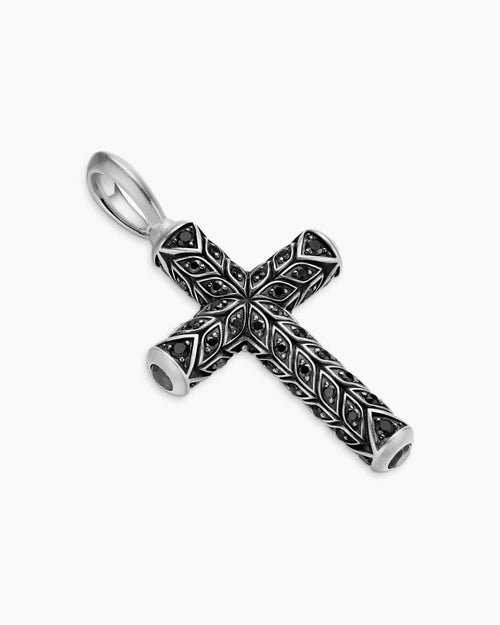 Mens Chevron Cross Pendant in Sterling Silver with Pavé Black Diamonds, 36mm