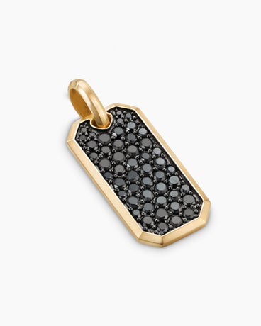 Roman Elongated Tag in 18K Yellow Gold with Black Diamonds, 28mm