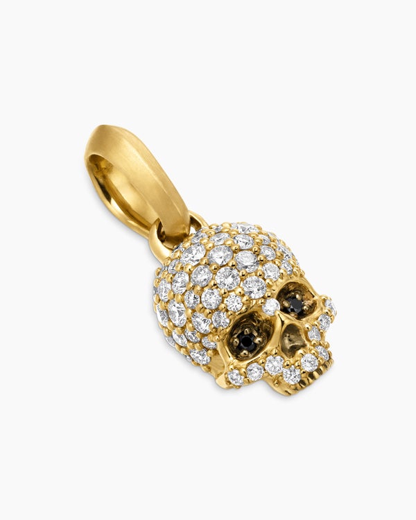 Memento Mori Skull in Full Pavé Diamonds, Black Diamonds and 18K Yellow Gold, 14mm