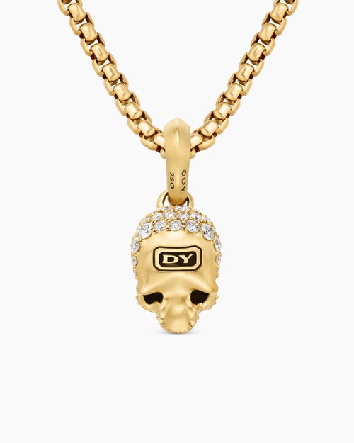 Mens Memento Mori Skull in Full Pavé Diamonds, Black Diamonds and 18K Yellow Gold, 14mm