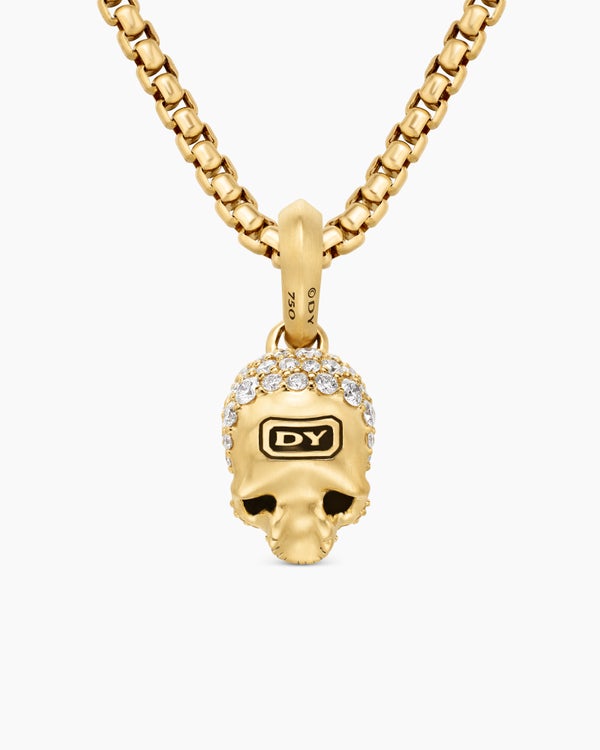 Memento Mori Skull in Full Pavé Diamonds, Black Diamonds and 18K Yellow Gold, 14mm
