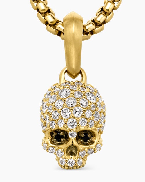 Mens Memento Mori Skull in Full Pavé Diamonds, Black Diamonds and 18ct Yellow Gold, 14mm