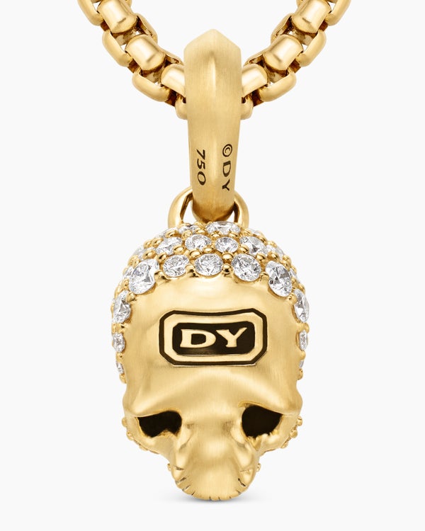 Memento Mori Skull in Full Pavé Diamonds, Black Diamonds and 18K Yellow Gold, 14mm