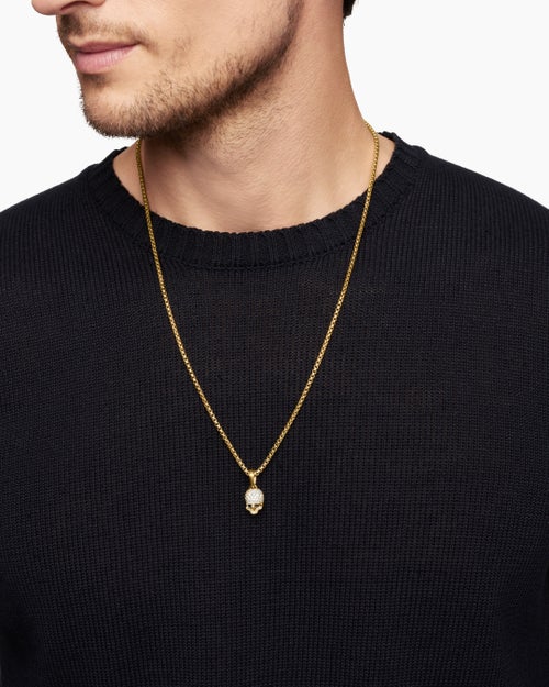 Mens Memento Mori Skull in Full Pavé Diamonds, Black Diamonds and 18ct Yellow Gold, 14mm