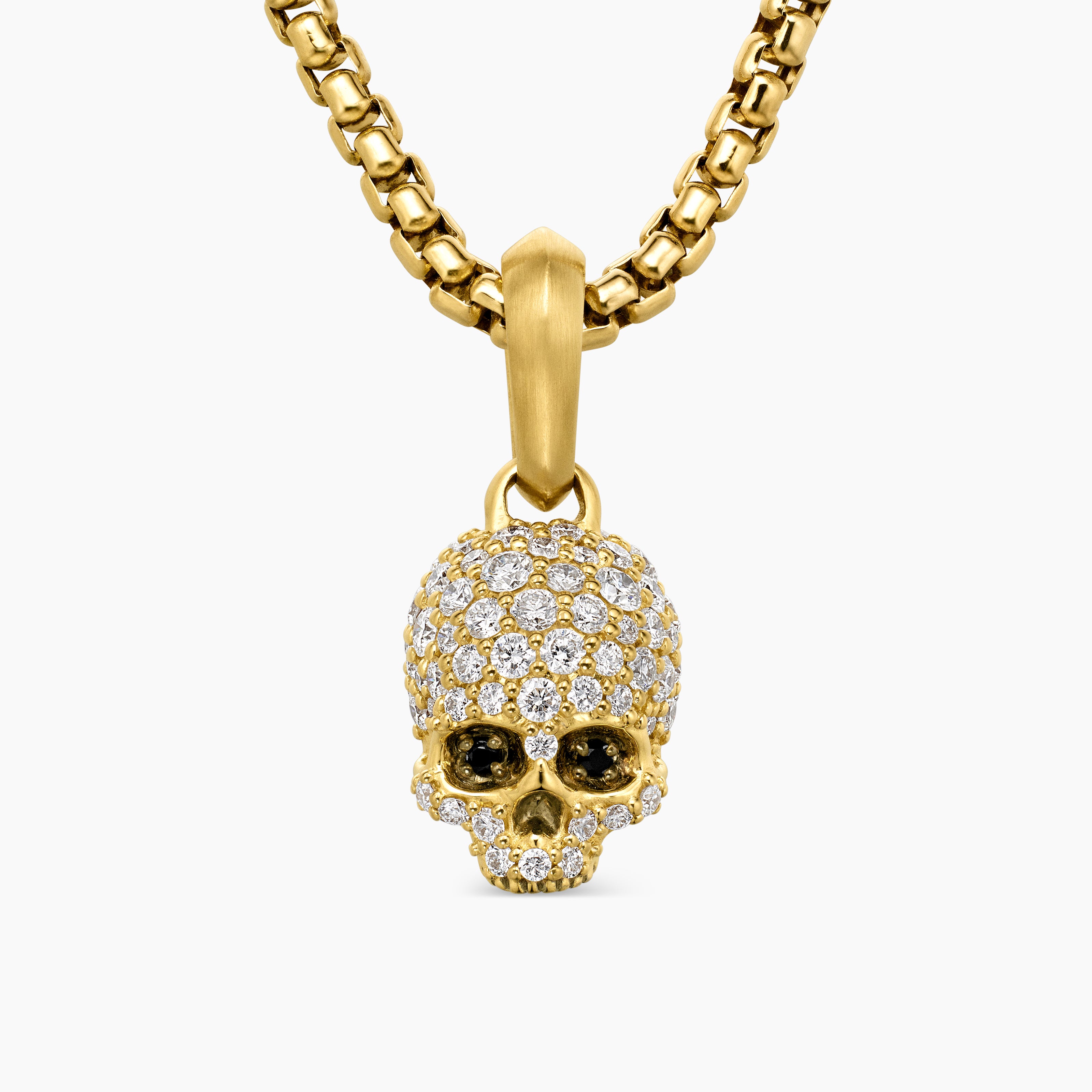 Mens Memento Mori Skull in Full Pav&eacute; Diamonds, Black Diamonds and 18K Yellow Gold, 14mm