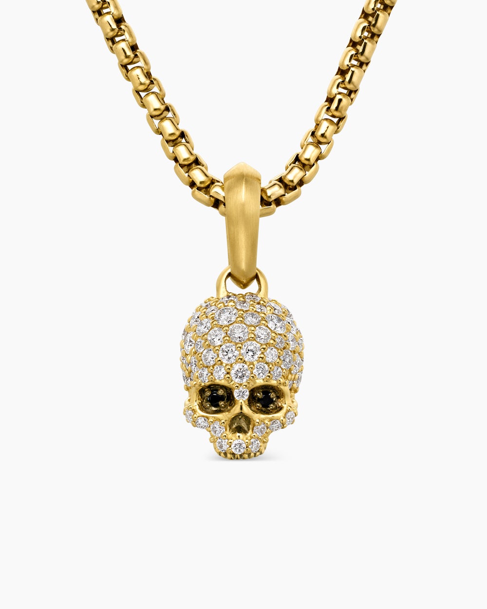 Mens Memento Mori Skull in Full Pavé Diamonds, Black Diamonds and 18K Yellow Gold, 14mm