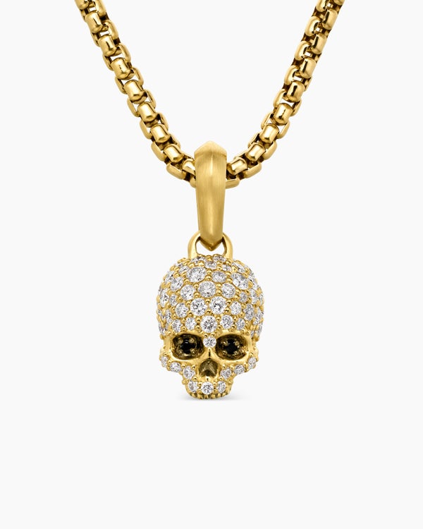 Memento Mori Skull in Full Pavé Diamonds, Black Diamonds and 18K Yellow Gold, 14mm