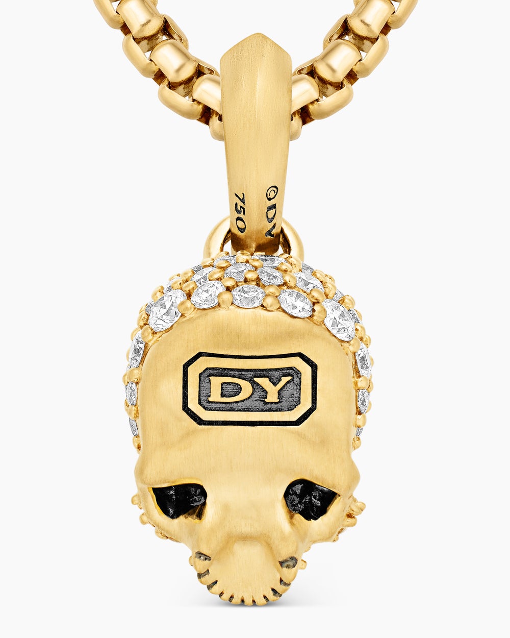 Mens Memento Mori Skull in Full Pavé Diamonds, Emeralds and 18K Yellow Gold, 14mm