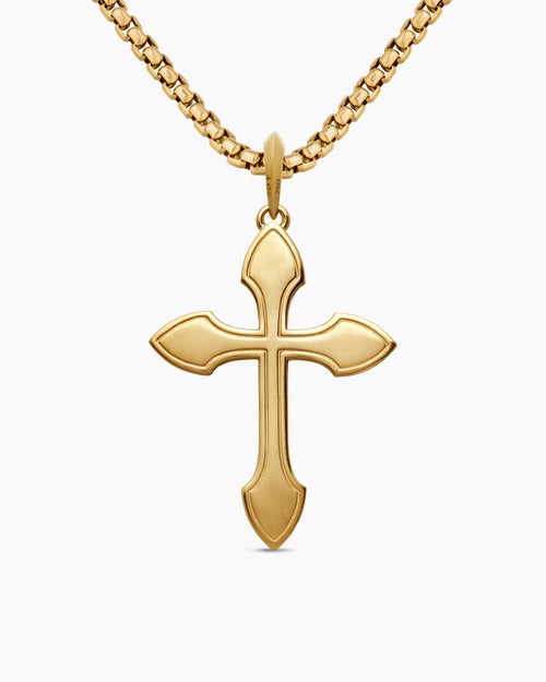 Mens Gothic Cross Pendant in 18K Yellow Gold with Black Diamonds, 36.5mm