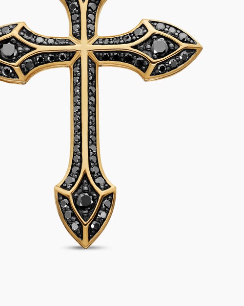 Mens Gothic Cross Pendant in 18K Yellow Gold with Black Diamonds, 36.5mm