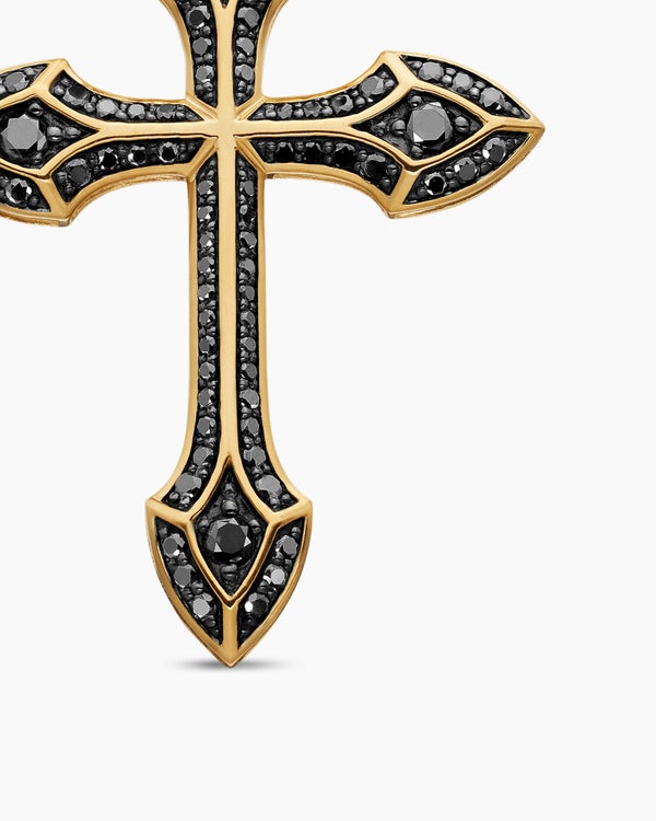 Gothic Cross Pendant in 18K Yellow Gold with Black Diamonds, 36.5mm