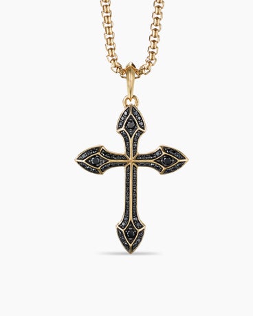Gothic Cross Amulet in 18K Yellow Gold with Black Diamonds, 36.5mm
