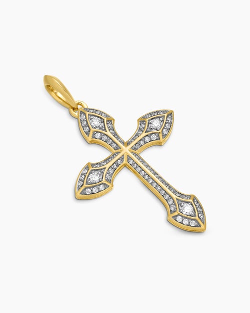 Mens Gothic Cross Pendant in 18K Yellow Gold with Diamonds, 36.5mm