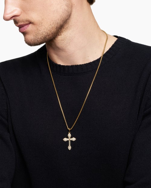 Mens Gothic Cross Pendant in 18K Yellow Gold with Diamonds, 36.5mm