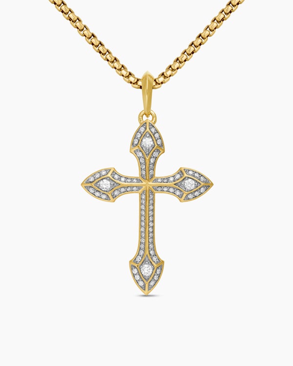 Amulette croix Gothic en or jaune 18 carats avec diamants, 36,5 mm