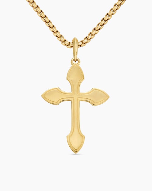 Mens Gothic Cross Pendant in 18K Yellow Gold with Blue Sapphires, 36.5mm
