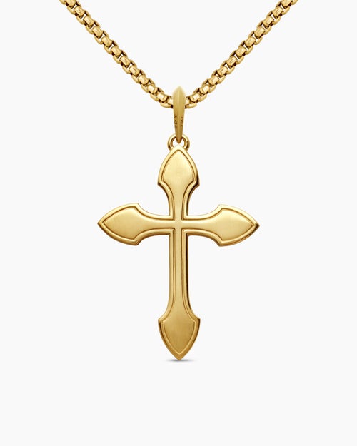 Mens Gothic Cross Pendant in 18K Yellow Gold with Diamonds and Emeralds, 36.5mm