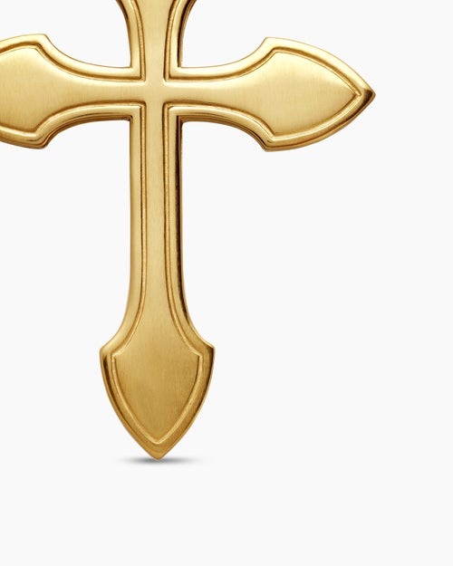 Mens Gothic Cross Pendant in 18K Yellow Gold with Diamonds and Emeralds, 36.5mm