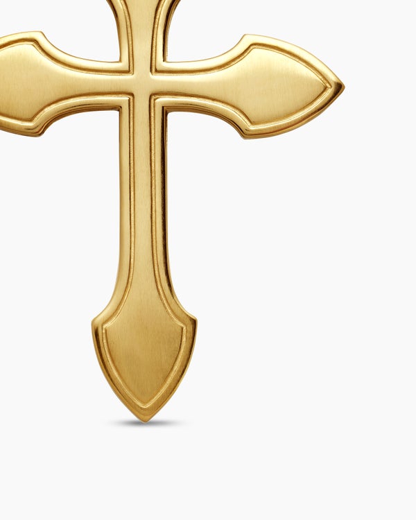 Gothic Cross Pendant in 18K Yellow Gold with Diamonds and Emeralds, 36.5mm