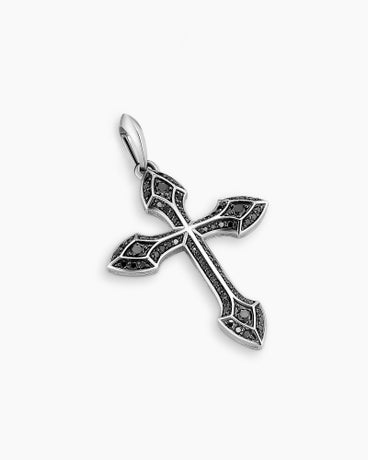 Gothic Cross Amulet in 18K White Gold with Black Diamonds, 36.5mm