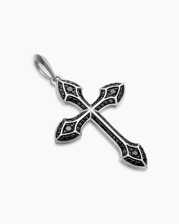 Gothic Cross Pendant in 18K White Gold with Black Diamonds, 36.5mm