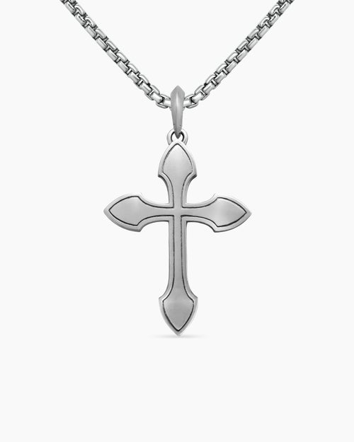 Mens Gothic Cross Pendant in 18K White Gold with Black Diamonds, 36.5mm