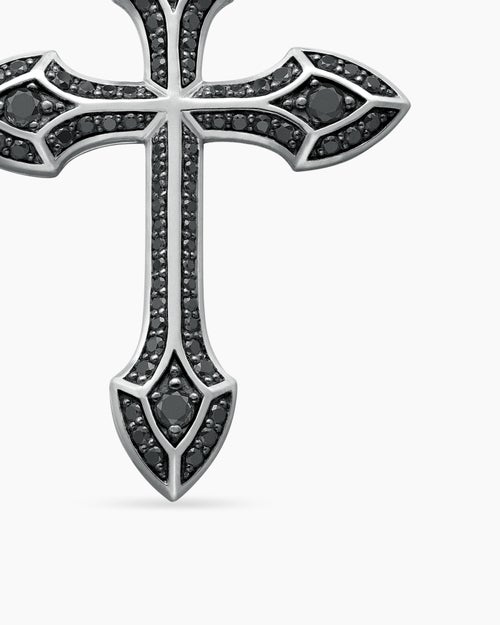 Mens Gothic Cross Pendant in 18K White Gold with Black Diamonds, 36.5mm