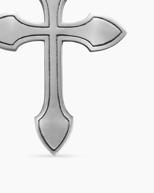 Mens Gothic Cross Pendant in 18K White Gold with Black Diamonds, 36.5mm