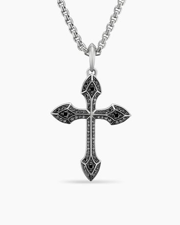 Gothic Cross Amulet in 18K White Gold with Black Diamonds, 36.5mm