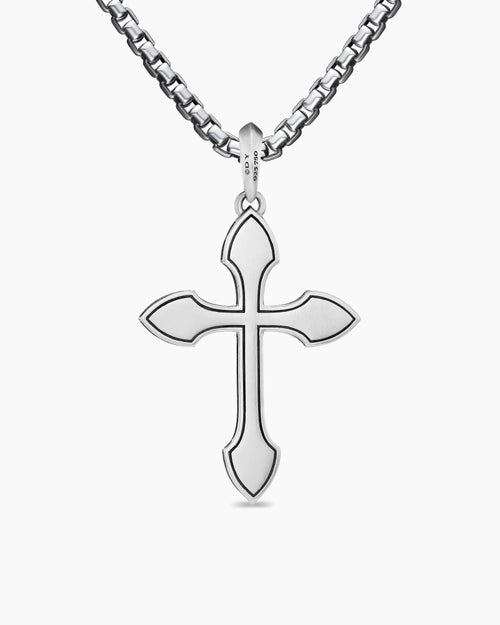Mens Gothic Cross Pendant in Sterling Silver with 18K Yellow Gold, 36.5mm