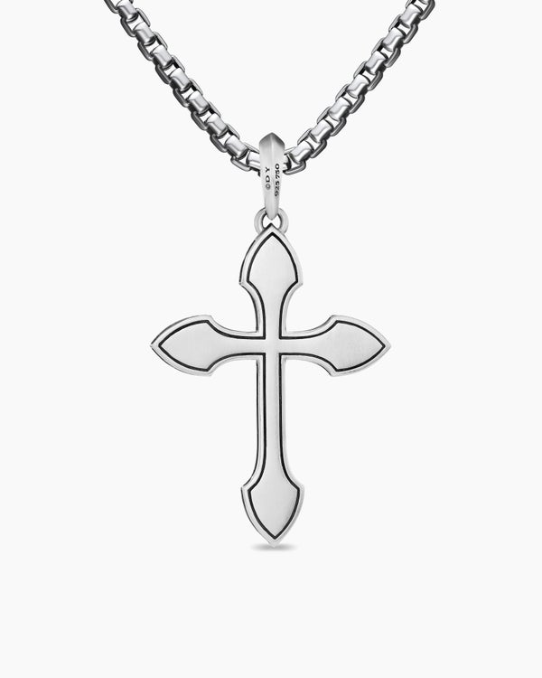 Gothic Cross Pendant in Sterling Silver with 18K Yellow Gold, 36.5mm