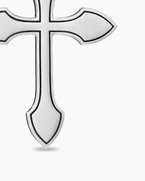 Mens Gothic Cross Pendant in Sterling Silver with 18K Yellow Gold, 36.5mm