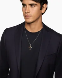 Gothic Cross Amulet in Sterling Silver with 18K Yellow Gold, 36.5mm
