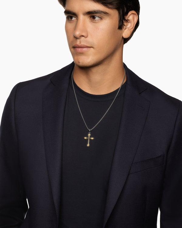 Gothic Cross Amulet in Sterling Silver with 18K Yellow Gold, 36.5mm