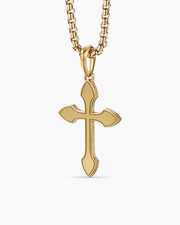 Gothic Cross Amulet in 18K Yellow Gold with Black Diamonds, 29.2mm