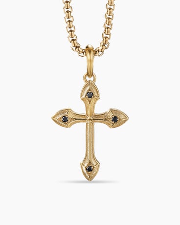 Gothic Cross Amulet in 18K Yellow Gold with Black Diamonds, 29.2mm