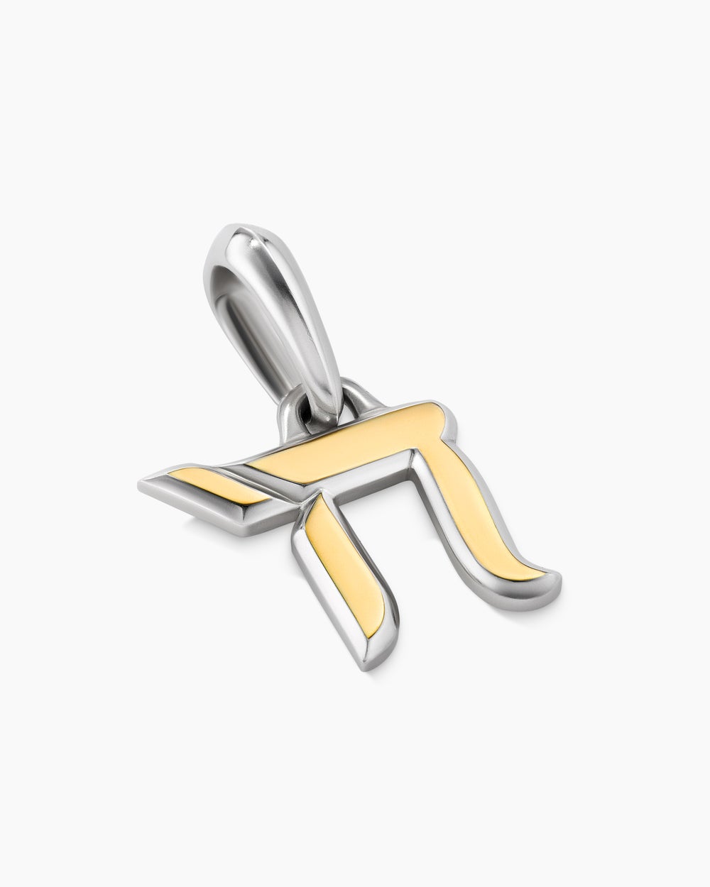 Mens Chai Amulet in Sterling Silver with 18K Yellow Gold, 17mm