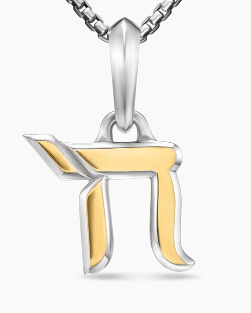 Mens Chai Amulet in Sterling Silver with 18K Yellow Gold, 17mm