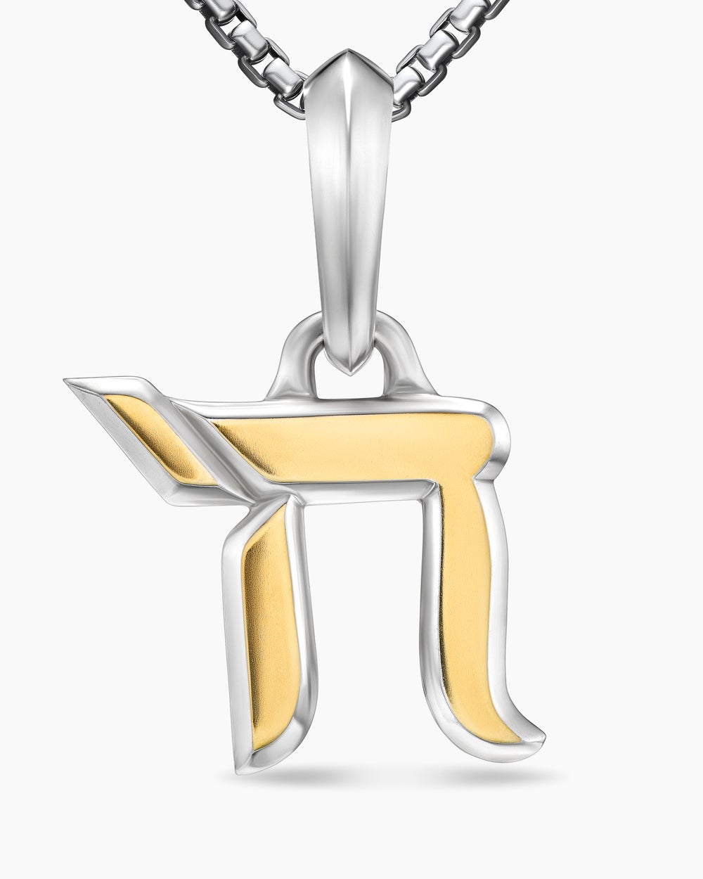 Mens Chai Amulet in Sterling Silver with 18K Yellow Gold, 17mm