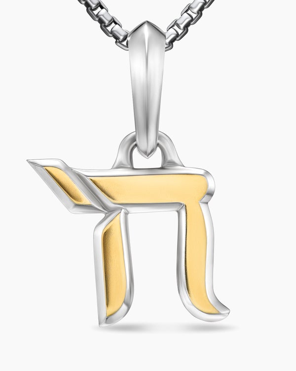 Chai Amulet in Sterling Silver with 18K Yellow Gold, 17mm