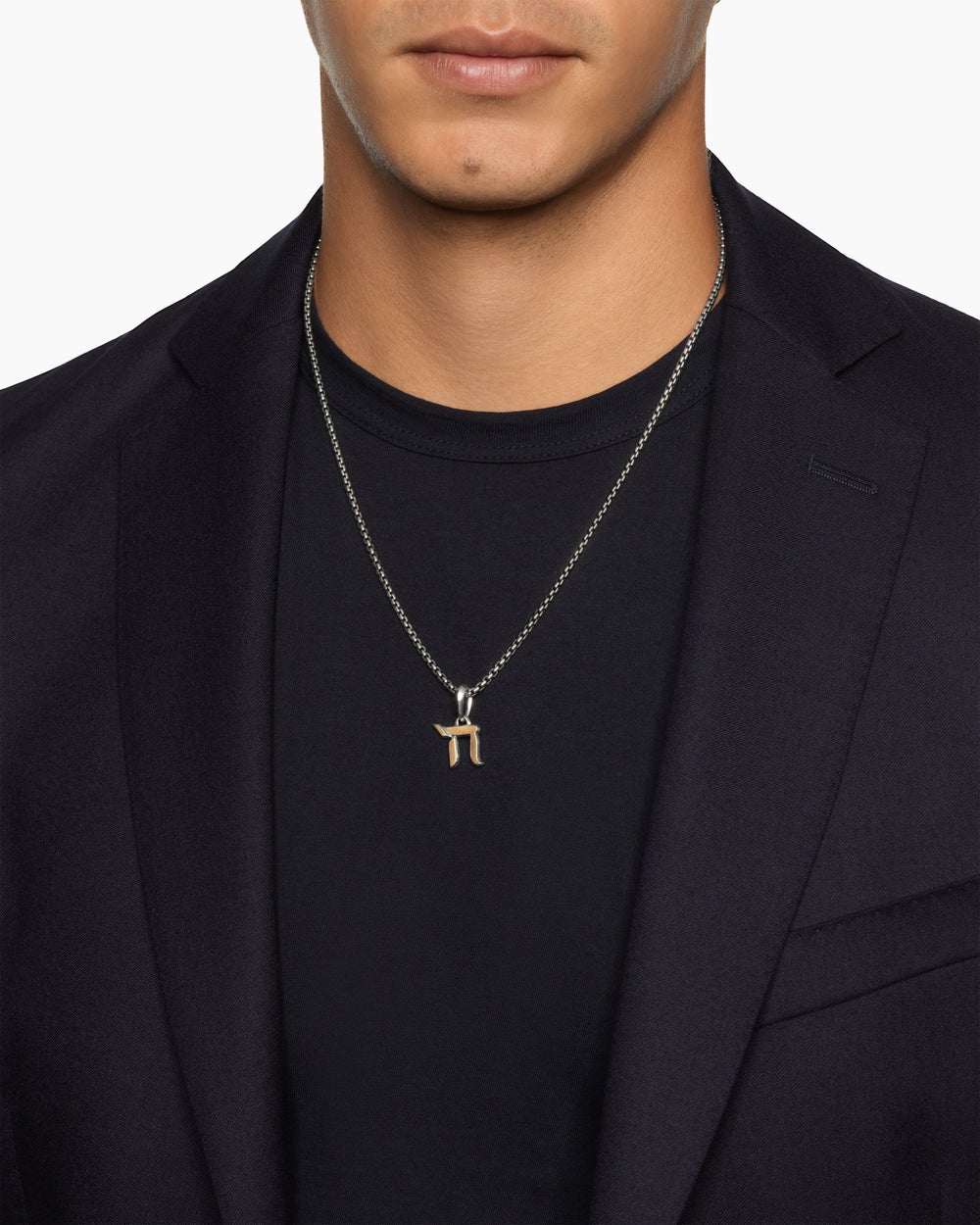 Mens Chai Amulet in Sterling Silver with 18K Yellow Gold, 17mm