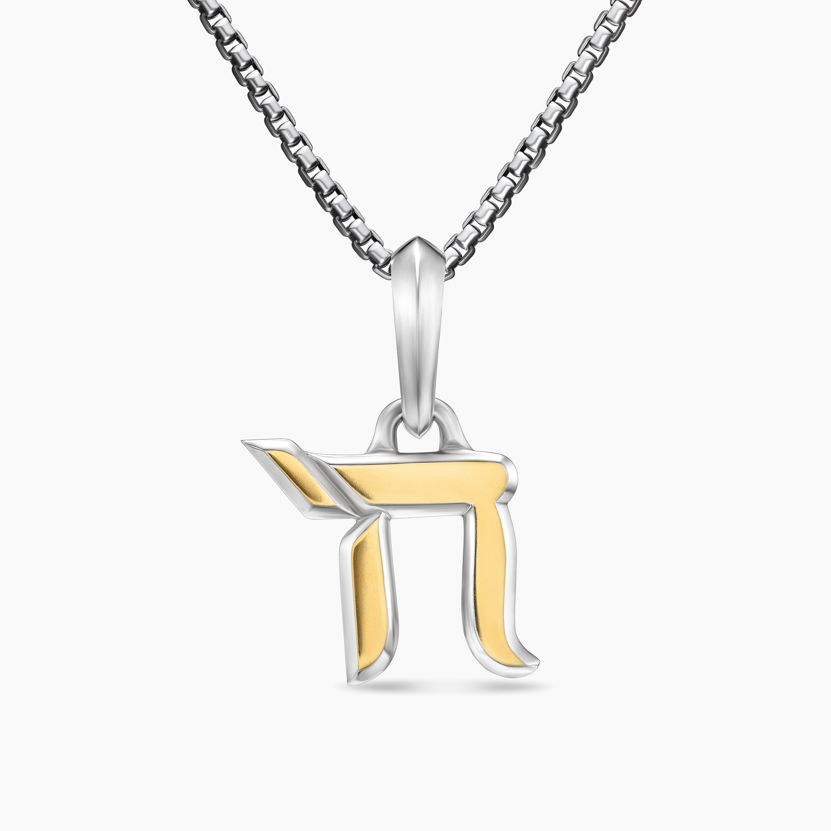 Mens Chai Amulet in Sterling Silver with 18K Yellow Gold, 17mm