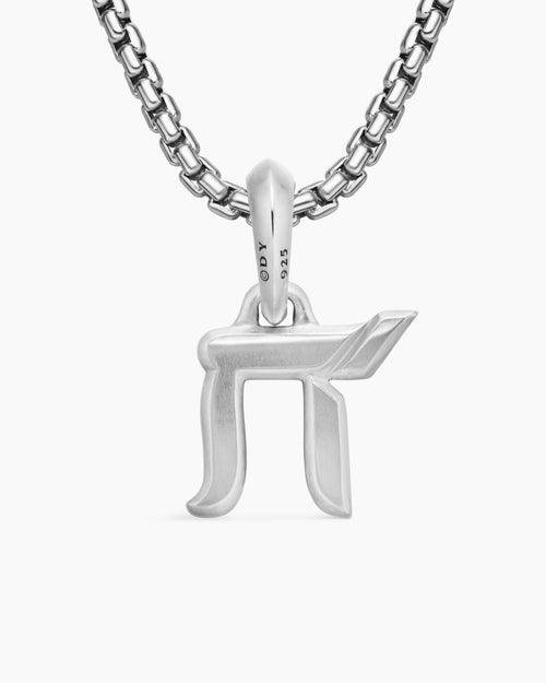 Mens Chai Amulet in Sterling Silver with Black Diamonds, 17mm