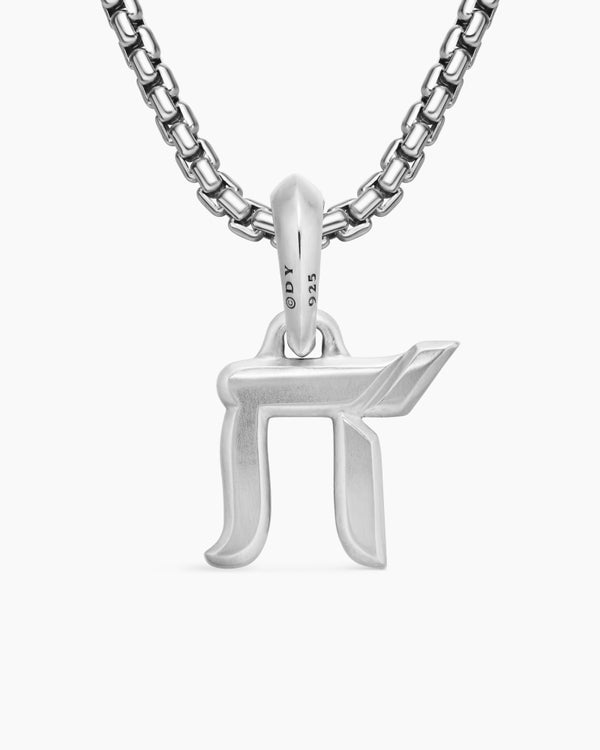 Amulette Chai en argent massif avec diamants noirs, 17 mm