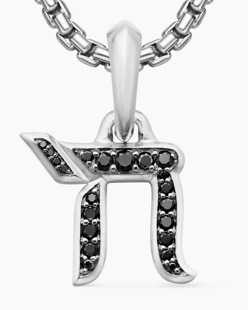 Mens Chai Amulet in Sterling Silver with Black Diamonds, 17mm